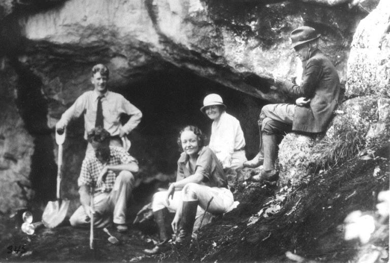 Dorothy Cross Jensen (front center) and crew at Fairy Hole Rock Shelter, 1936.